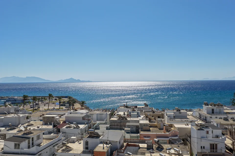 Aerial view over Kardamena village and the sea, Kos